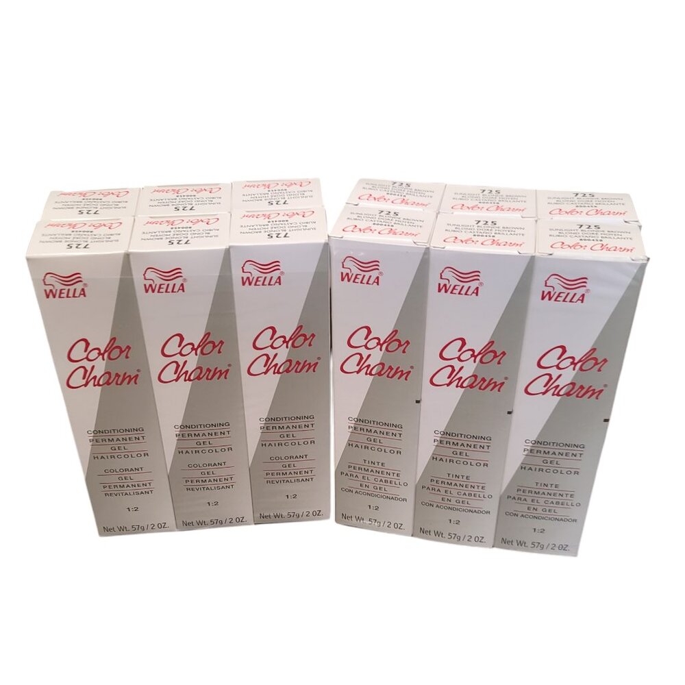 12 Pack Wella Color Charm Permanent Gel Hair Color 725 Sunlight Blonde Brown 2oz